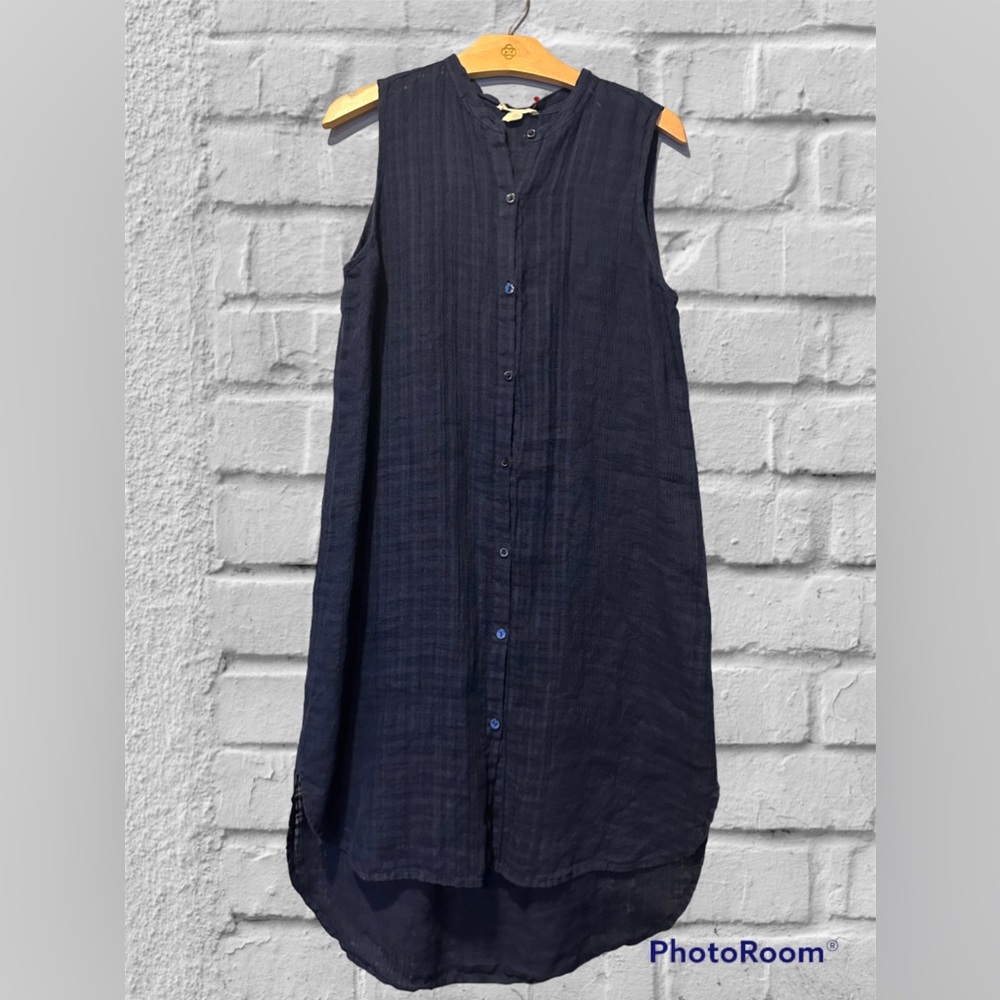 Eileen Fisher Navy 100% linen tunic shirt dress